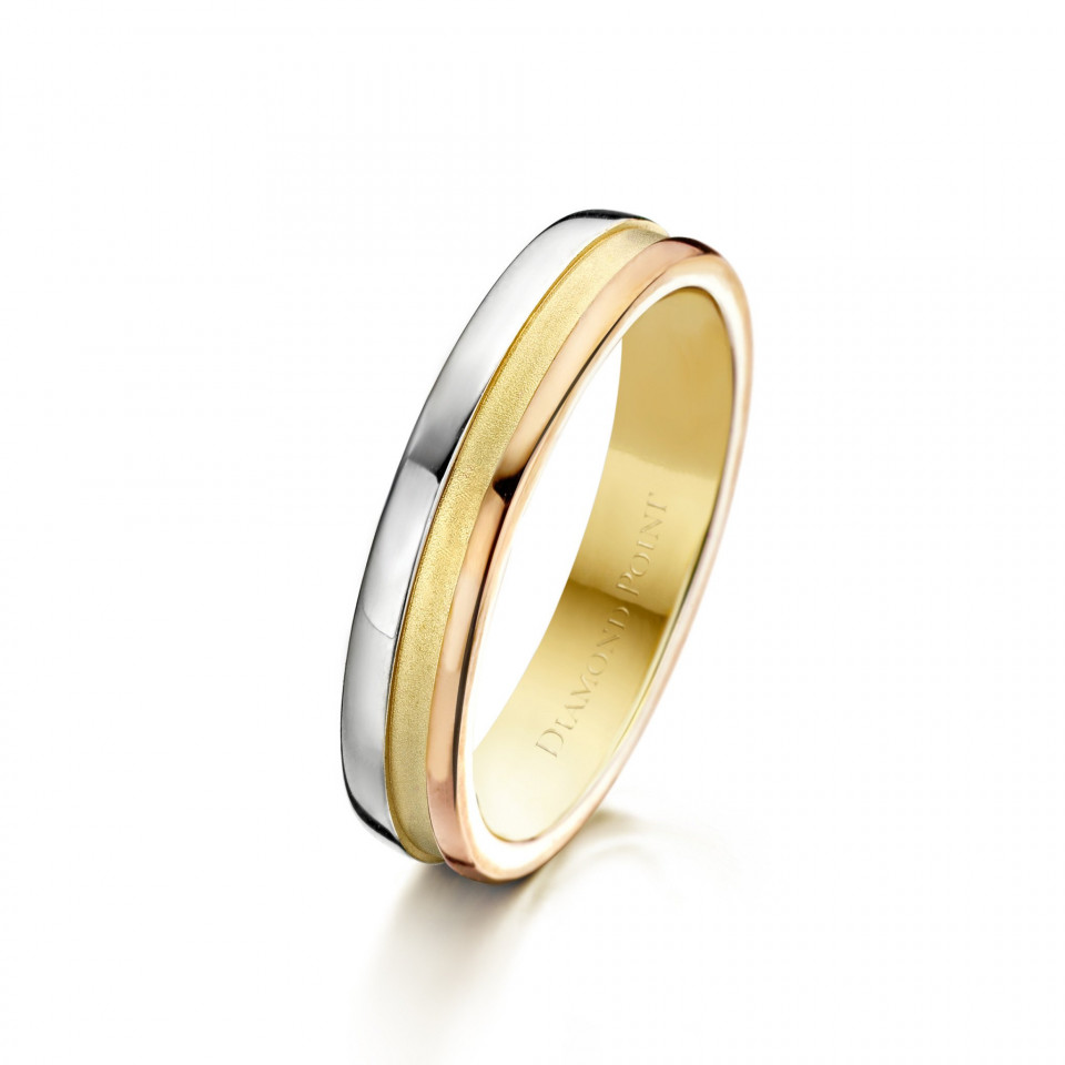 een trouwring met tweekleurig goud en zilver