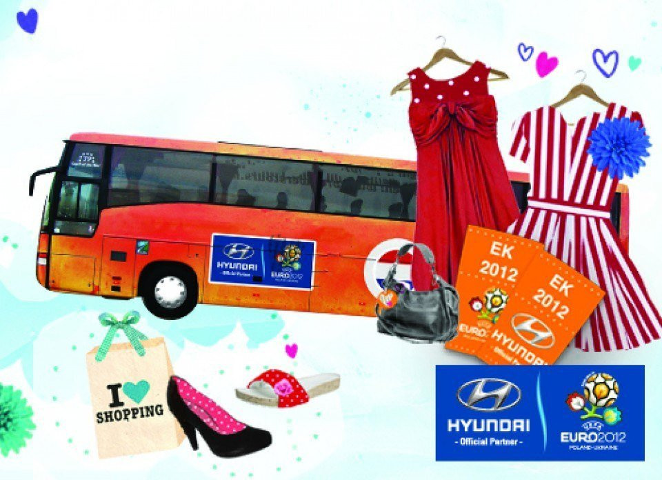 een bus met een jurk, schoenen en andere items