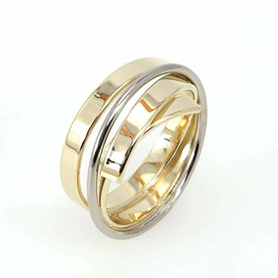 een gouden en zilveren ring met twee banden