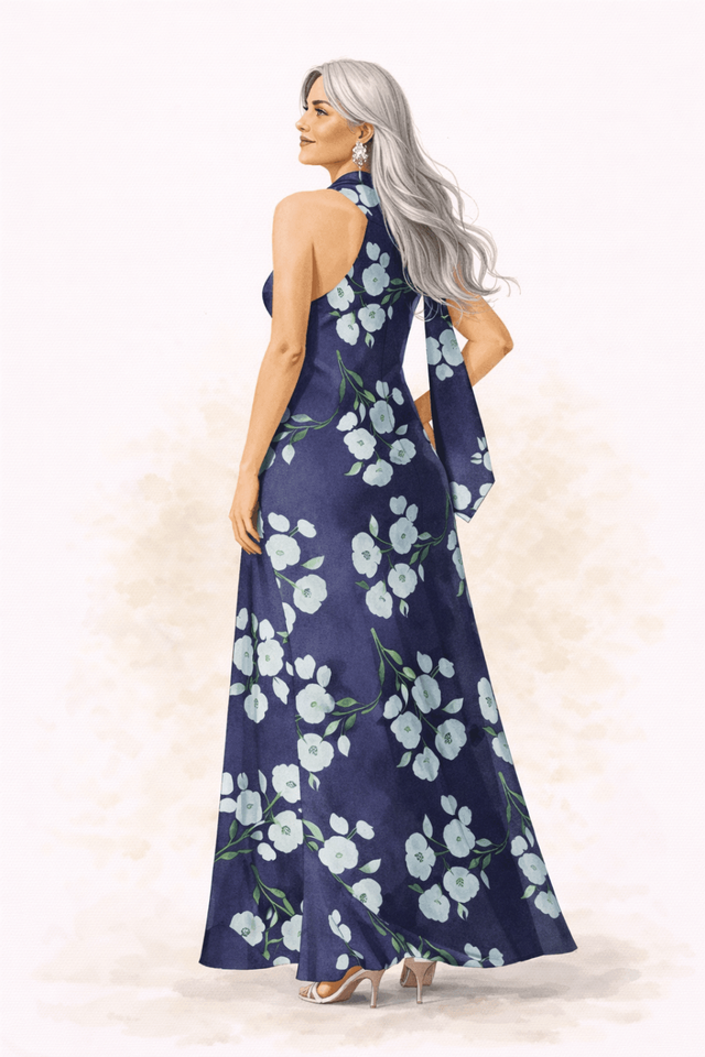 asos bloemenjurk blauw grijs haar