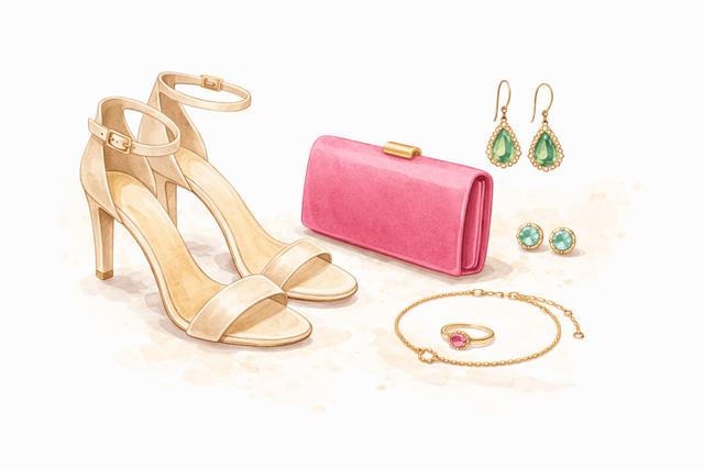 Accessories for cocktail attire at a wedding