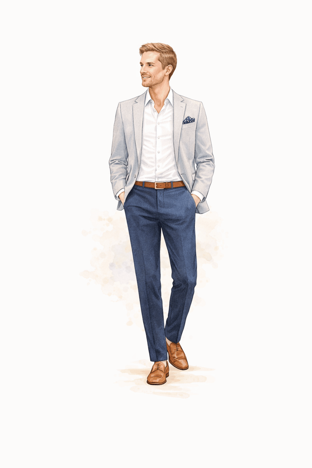 Blazer-and-trousers cocktail outfit for men
