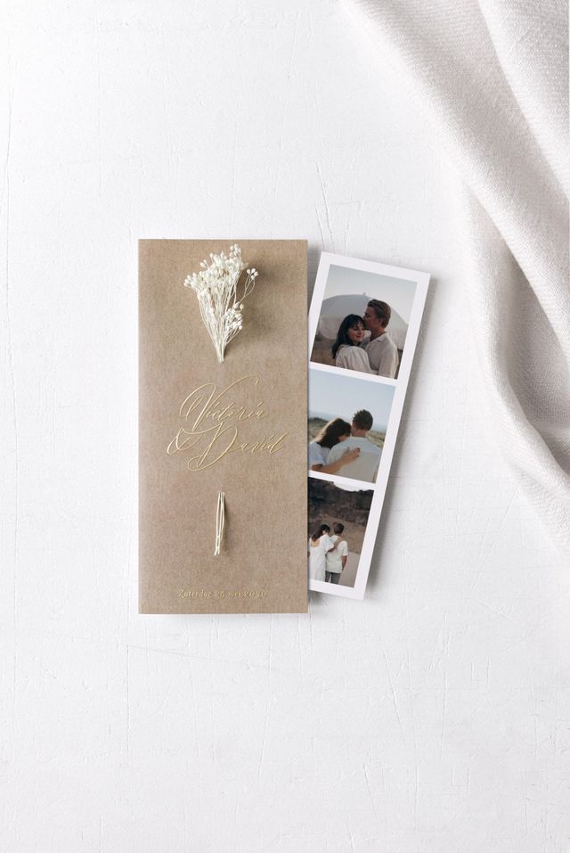 cardboard trouwkaart met fotostrip