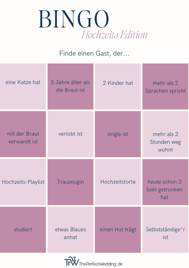 Hochzeitsbingo Vorlage