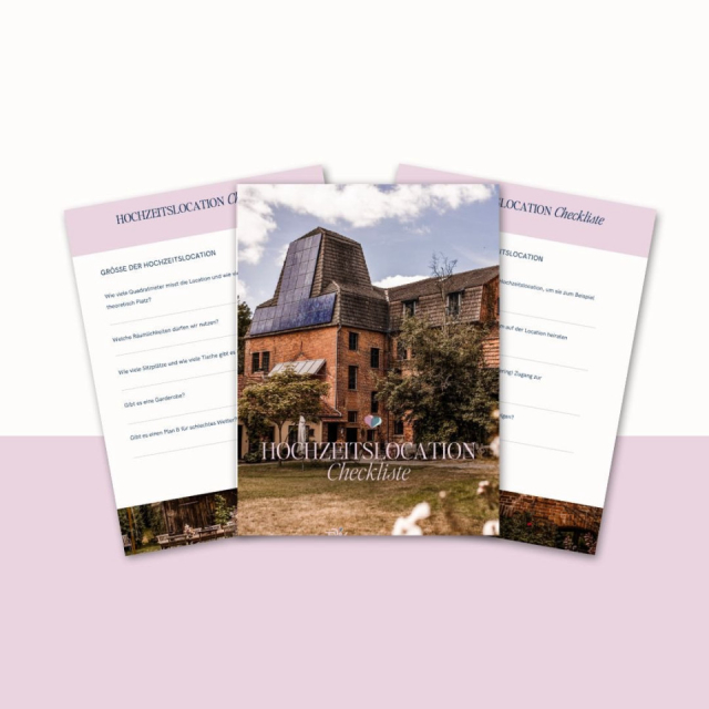 Hochzeitslocation Checkliste 3 Vorbilder vor einem Weißen und Lila Hintergrund