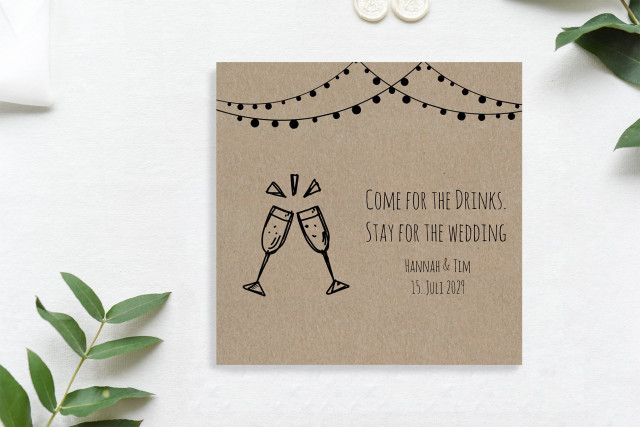 quadratische save the date karte - come for the drinks