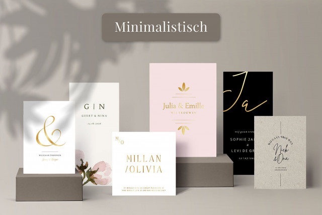 Minimalistische Hochzeitskarten in gedeckten Farben