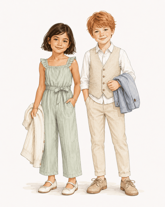 illustratie van outfit kinderen bruiloft