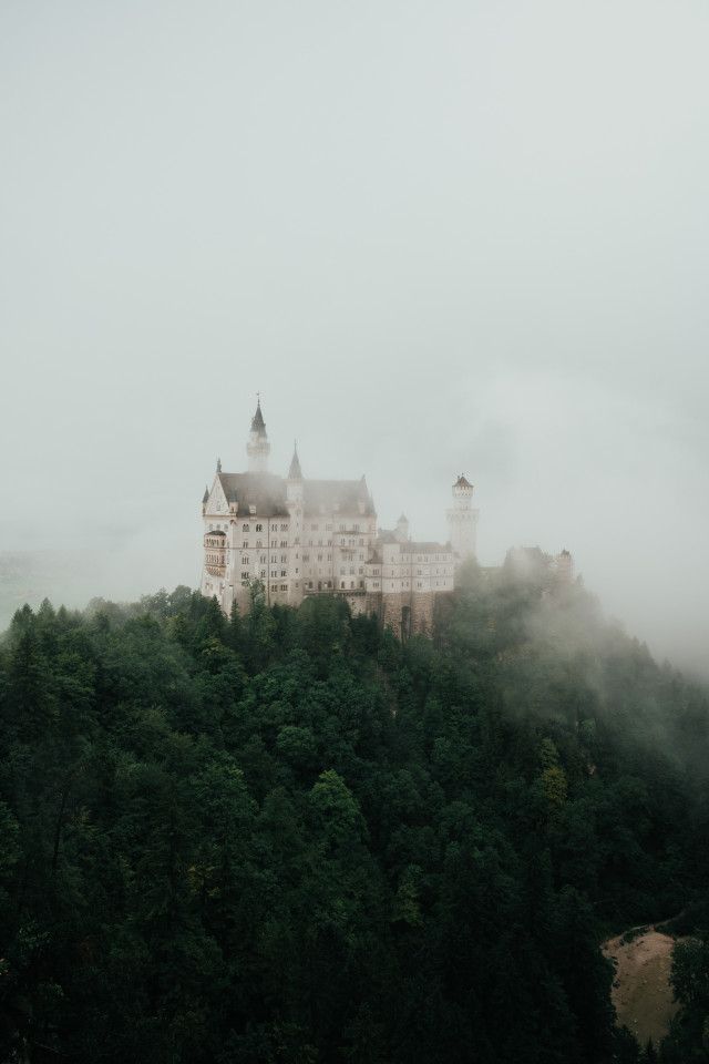 Bild von Schloss Neuschwahnstein bei Nebel