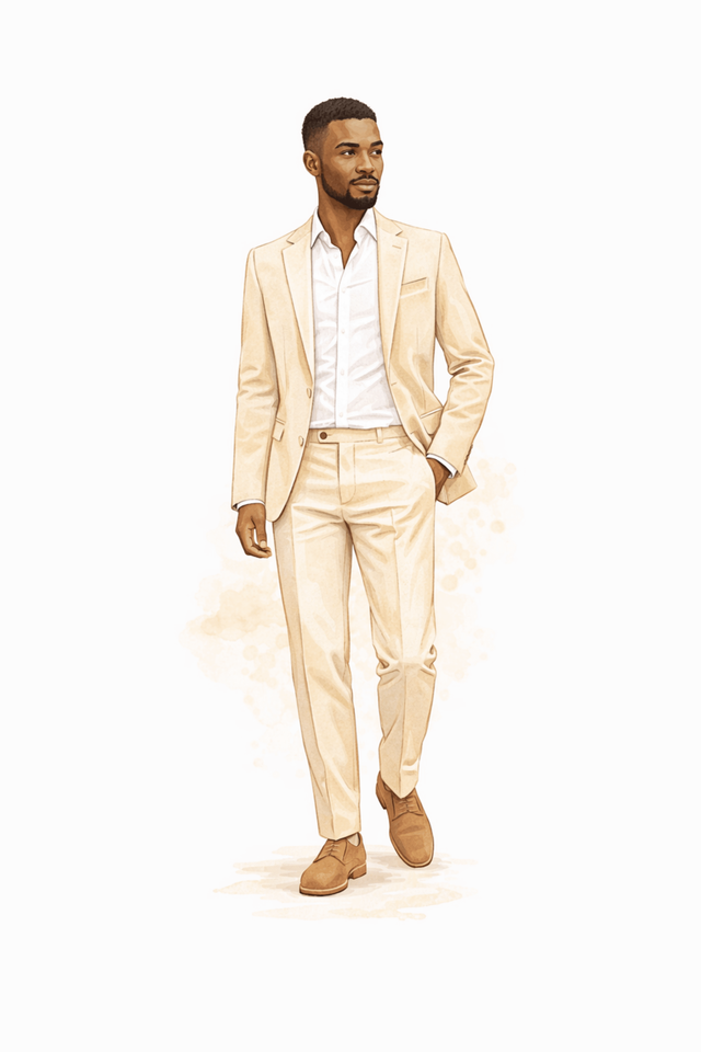 Beige suit for men in cocktail attire