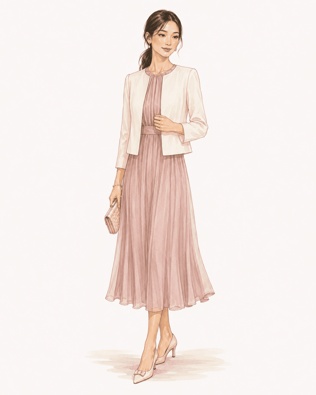 outfit van een gast voor klassieke bruiloft
