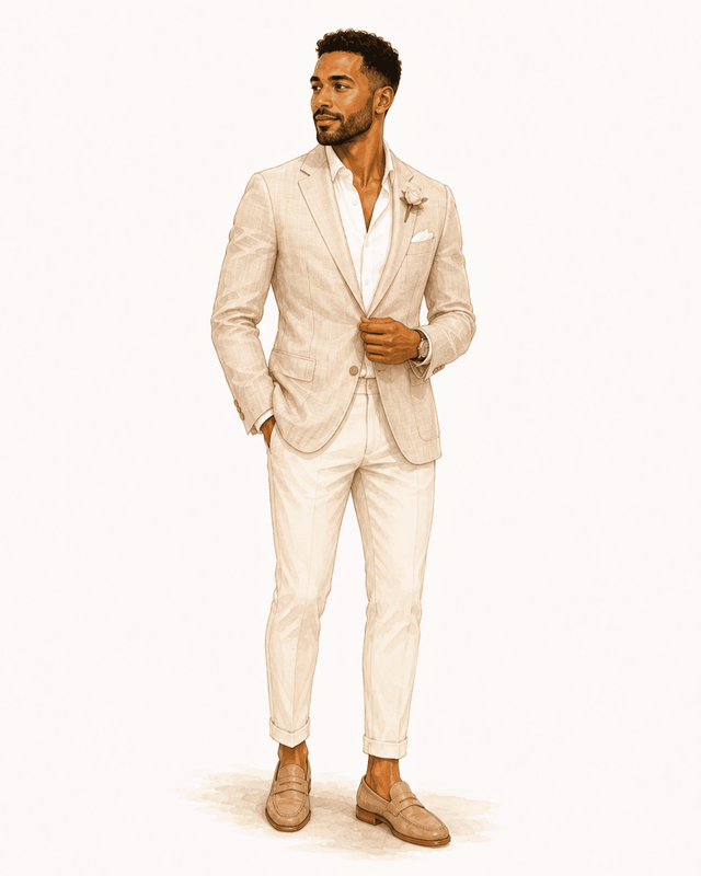 summer chic heren outfit bruiloft gast