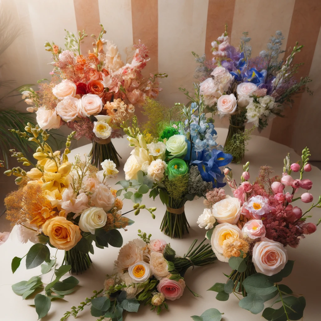 Blumensträuße in Regenbogenfarben