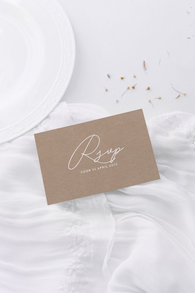 bruine rsvp trouwkaart
