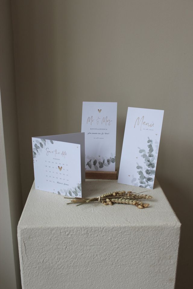 Botanische Hochzeitskarten mit Eukalyptus