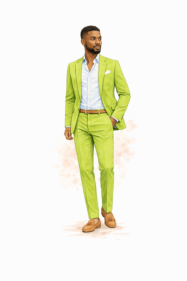 Green statement suit for cocktail attire