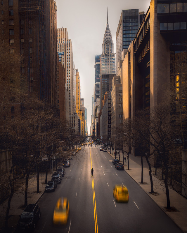 Straße mit gelben Taxis in New York