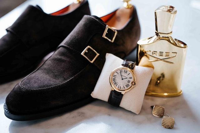 A still life of getting-ready details at the venue table.