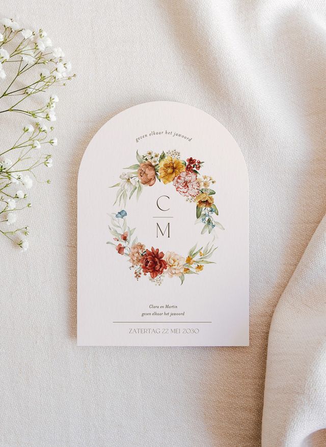 Cotton Bird trouwkaart met bloemen