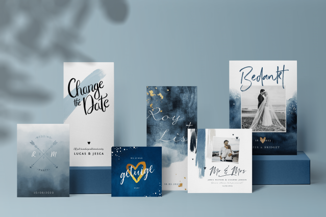 Hochzeitskarte Blau, auffälliges design und Bild