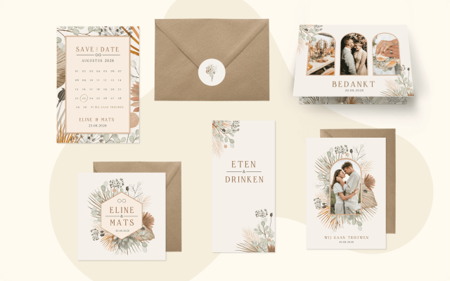 Hochzeitskartenset mit braunem Umschlag und personalisierbarem Foto