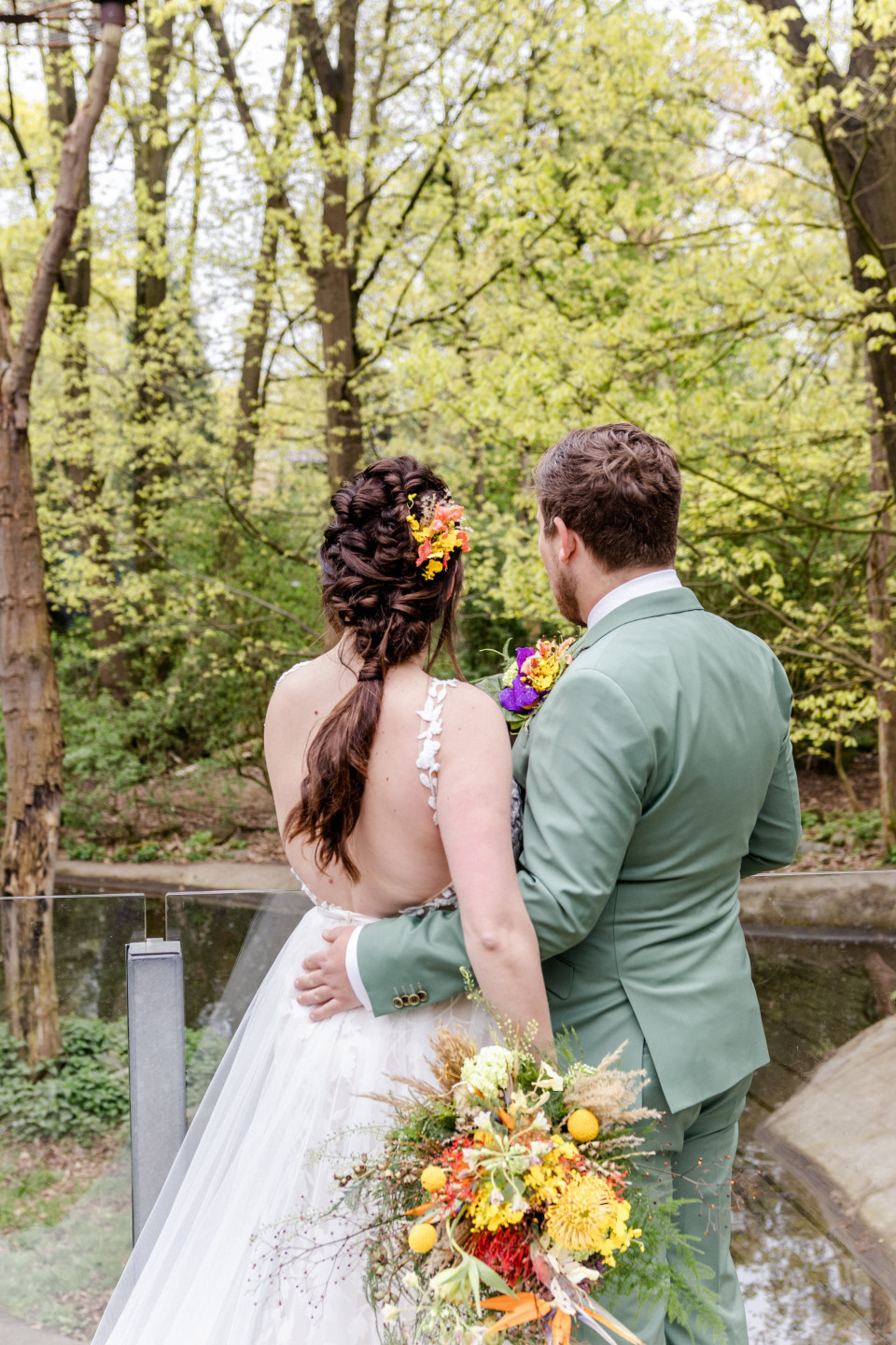 bruiloft in de botanische tuinen in Detroit