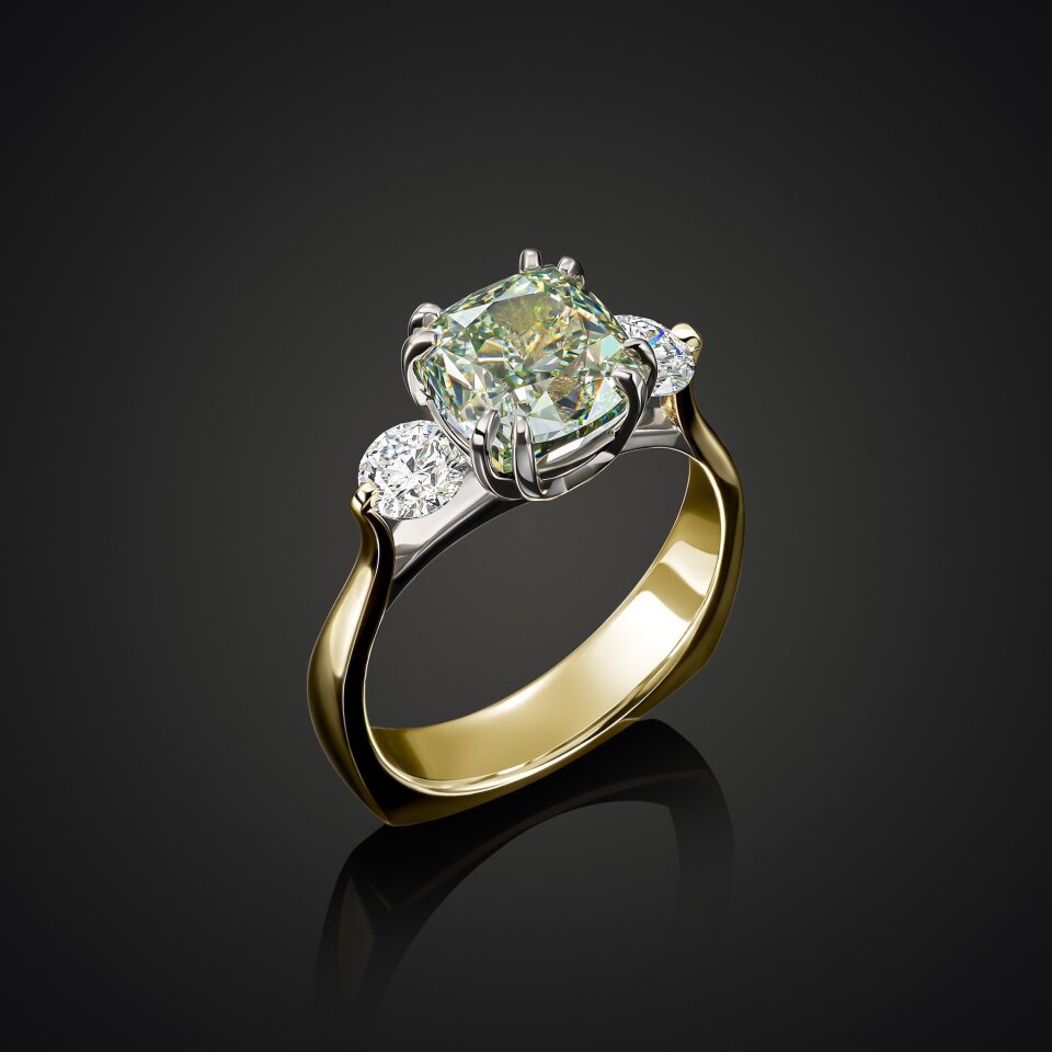 EN-10 - Bijzondere trouwring goud met groene diamant