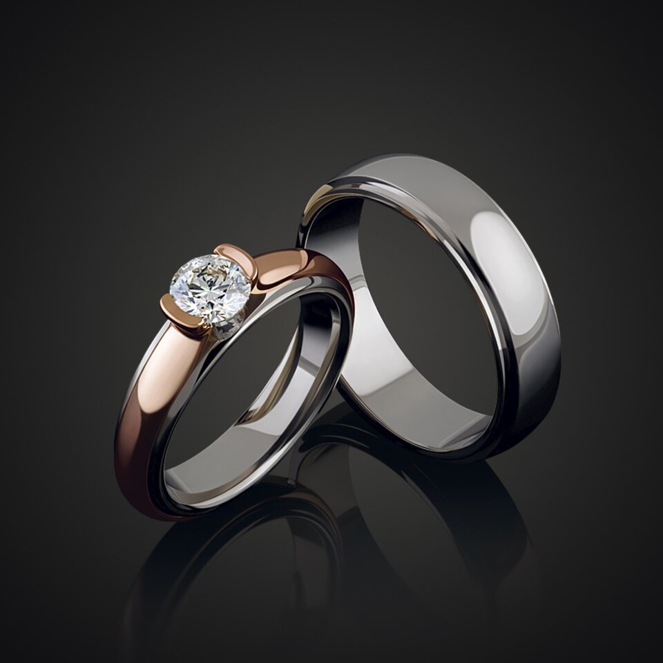 EN-21 - Moderne trouwset rosegoud met witgoud en diamant