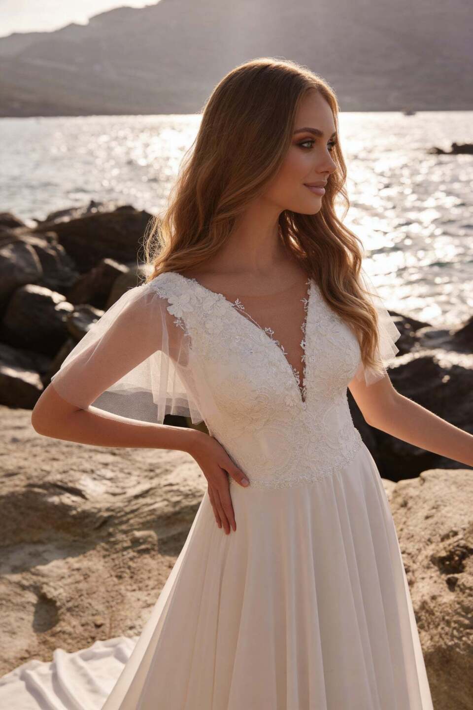 Galvan Sposa trouwjurk Greta met transparante mouwtjes