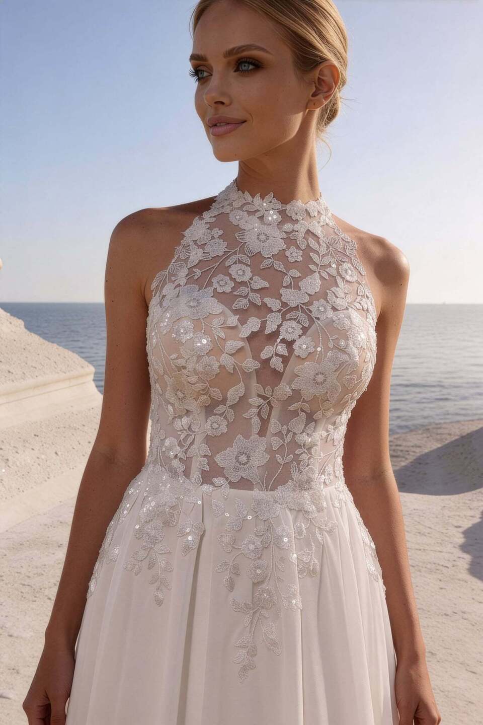 halterlijfje met kanten bloemen van Galvan Sposa trouwjurk Ilaria