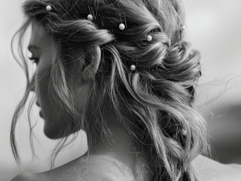 Decorative hair pins in bridal hair with braid
