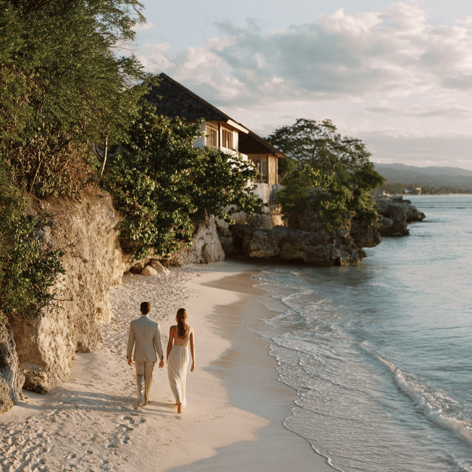 Jamaica honeymoon couple on the beach