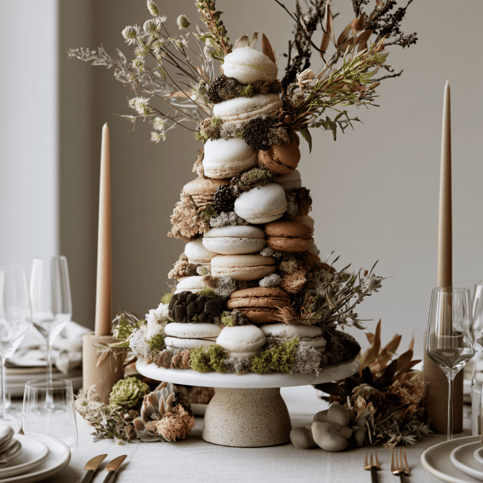 macaron tower on aa sweet table
