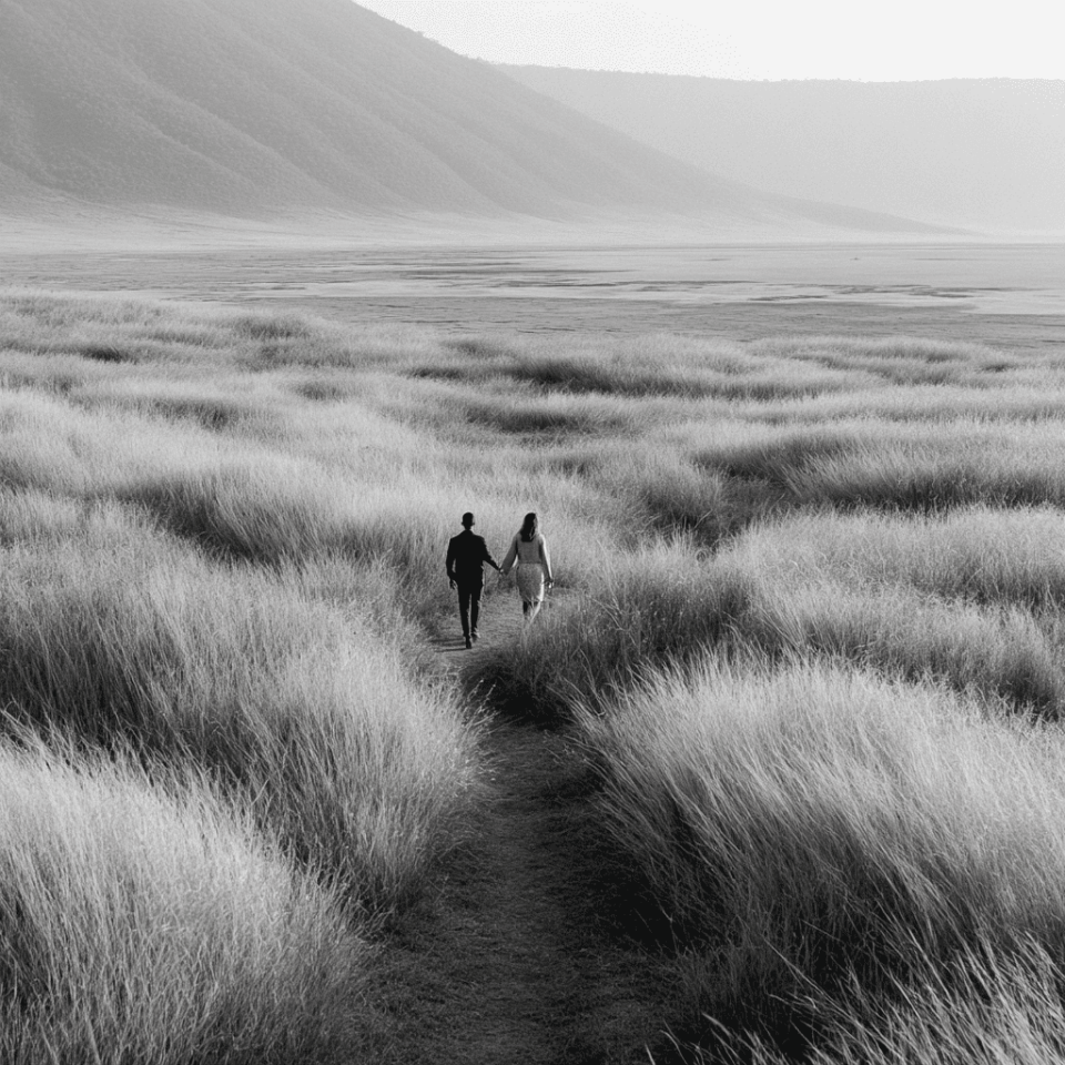 Tanzania Ngorongoro Crater couple walking during the honeymoon