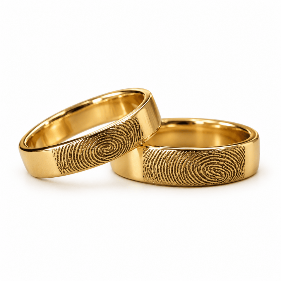 Gouden ringen met vingerafdrukgravure