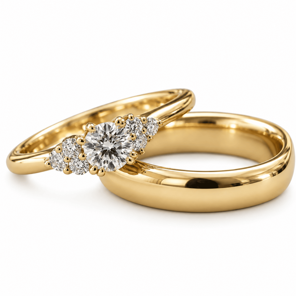 Gouden ringen met diamanten op wit