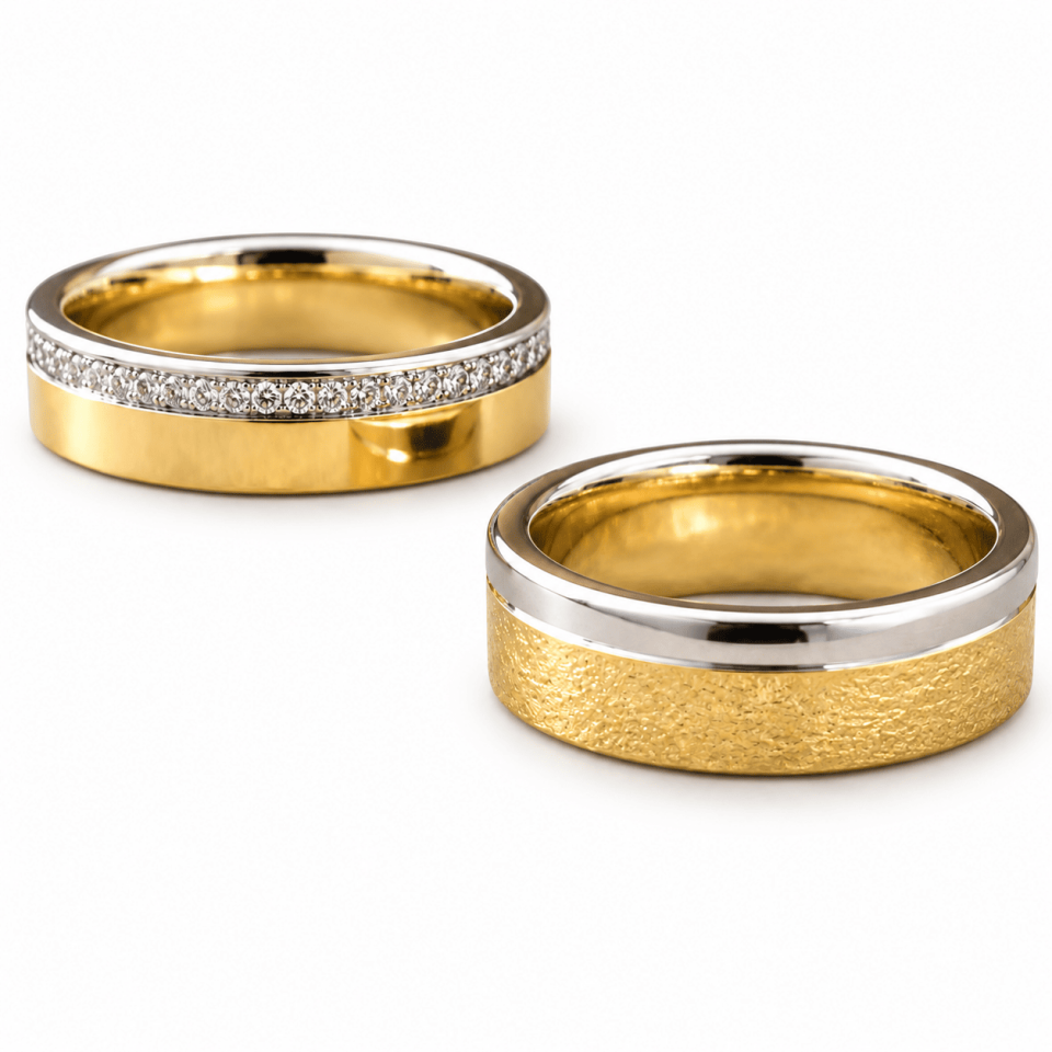 Gouden trouwringen met diamantenrand