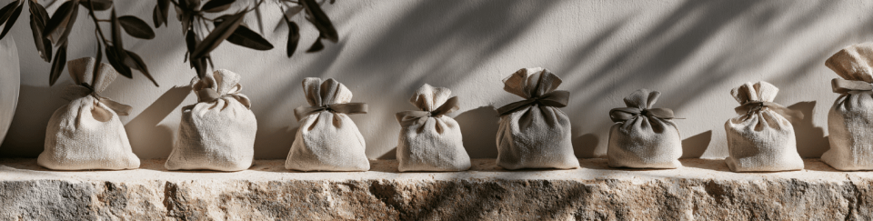 Wedding favors bags with green bow