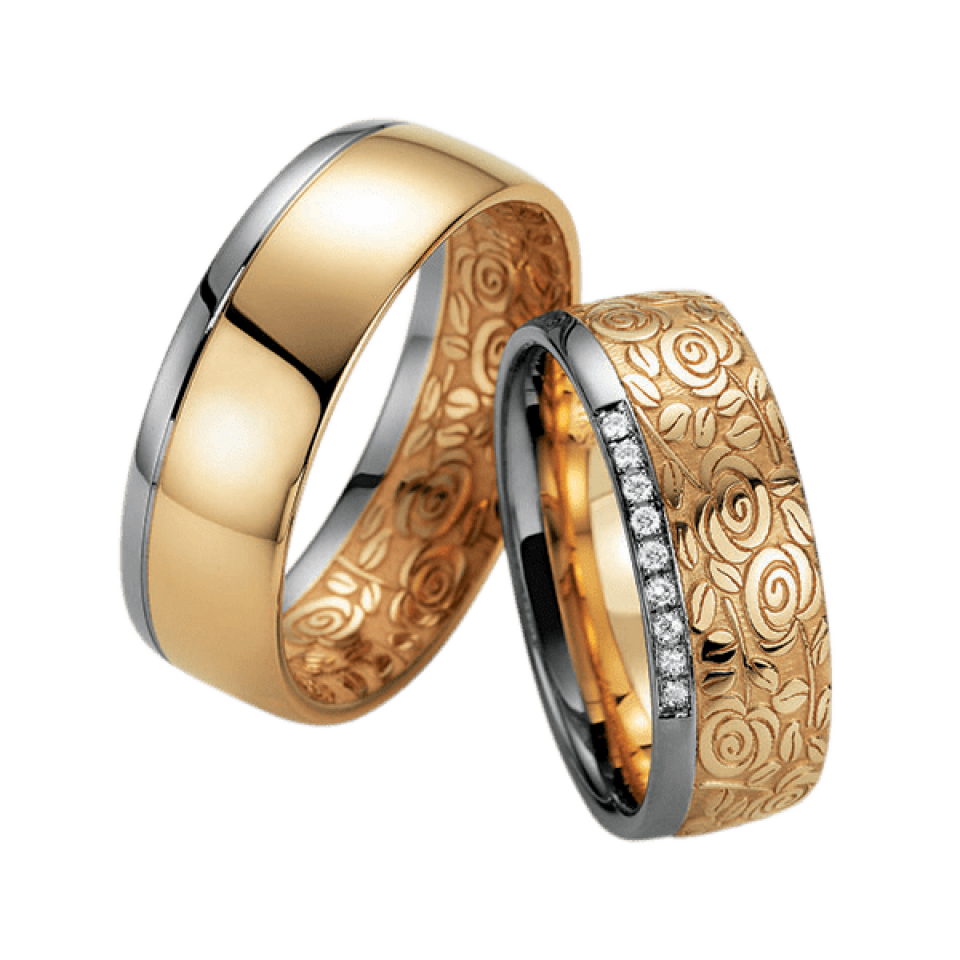 Trouwringen roségoud rozenpatroon