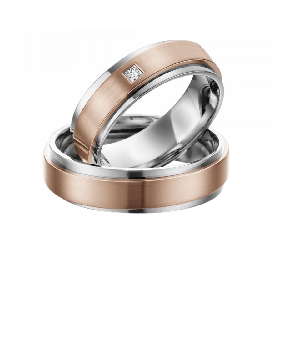 Trouwringen poly/mat wit-roodgoud