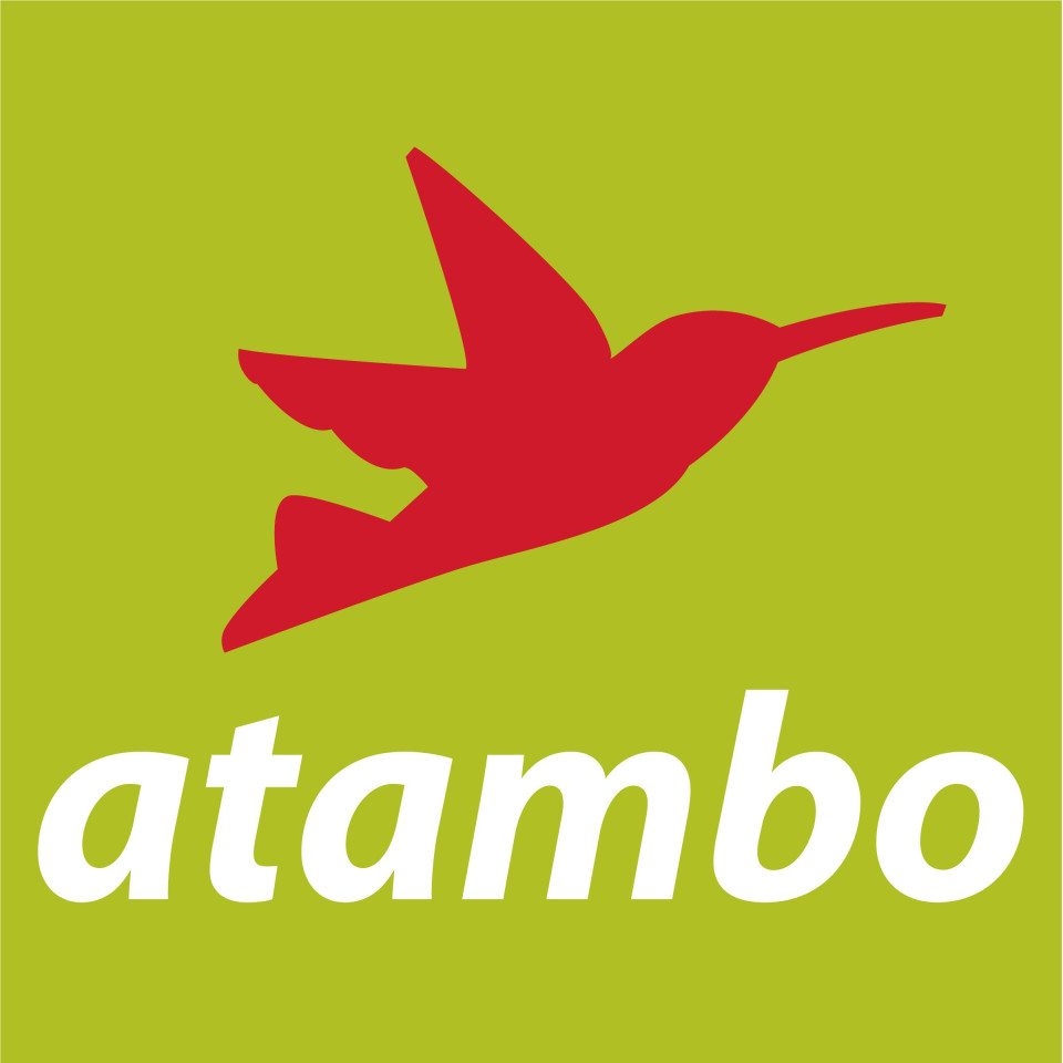 het atamboo-logo met een vogel die eroverheen vliegt