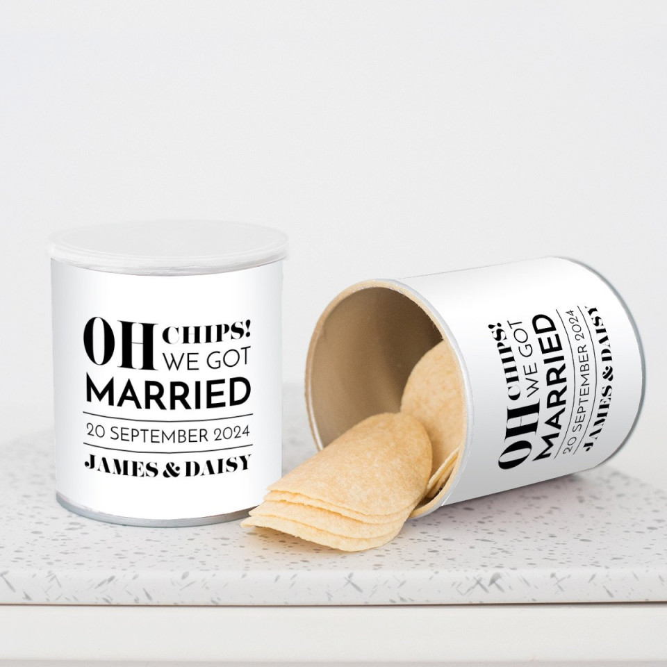 gepersonaliseerd blikje chips voor bruiloften