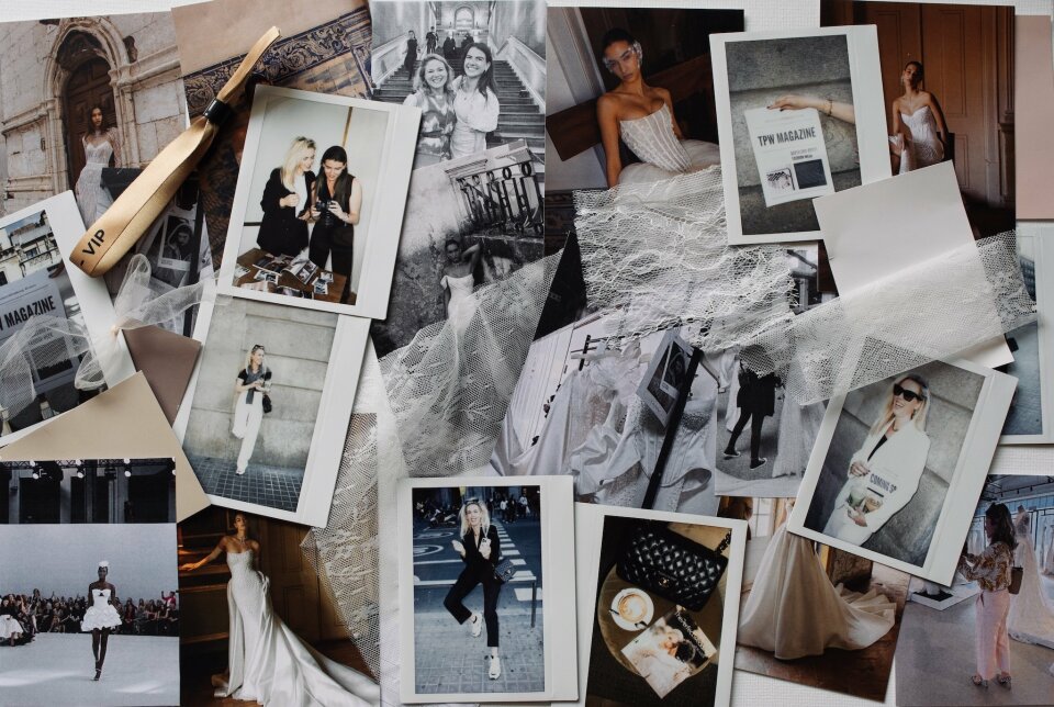 een hoop foto's van een vrouw in een trouwjurk