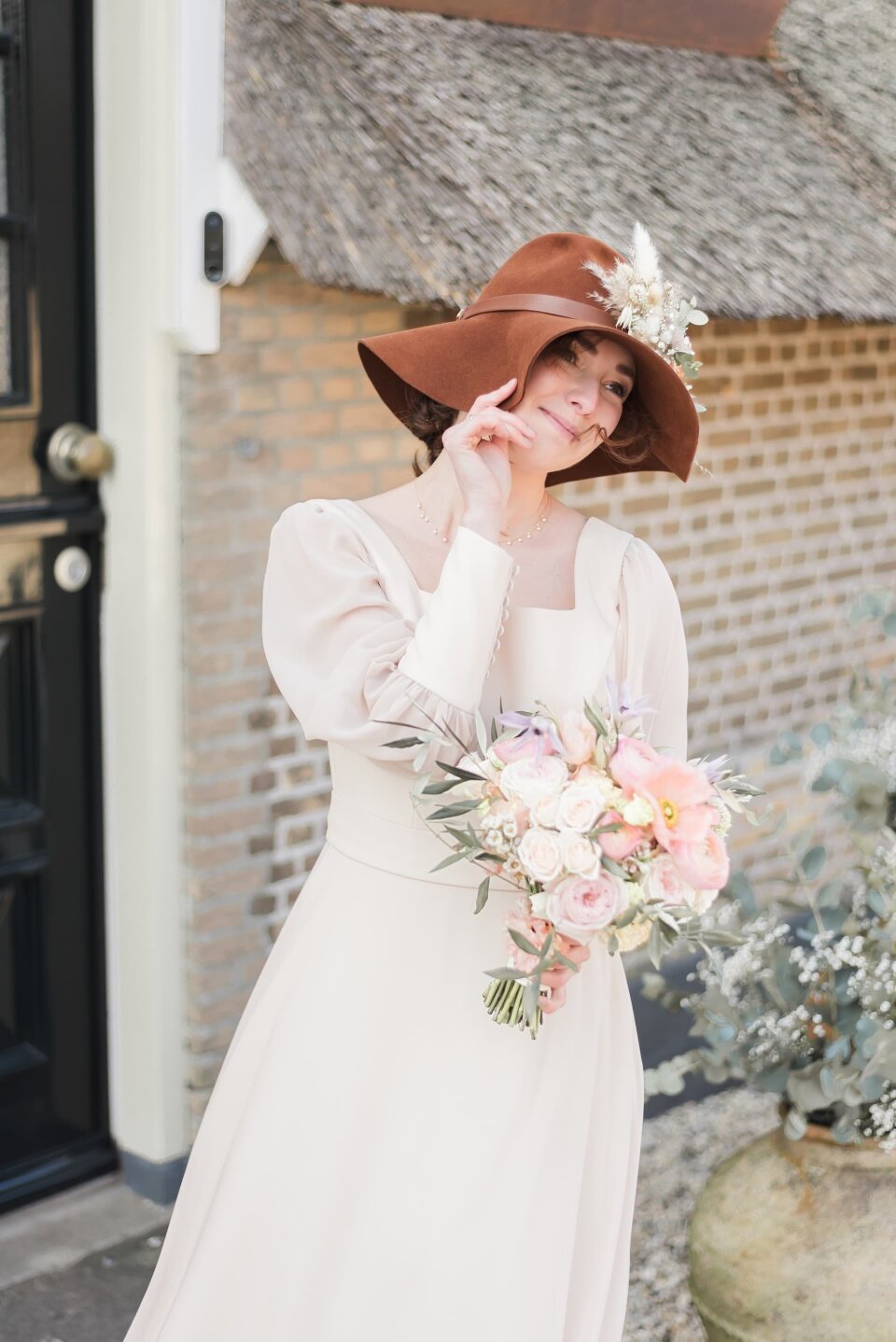 Vintage look blush trouwjurk