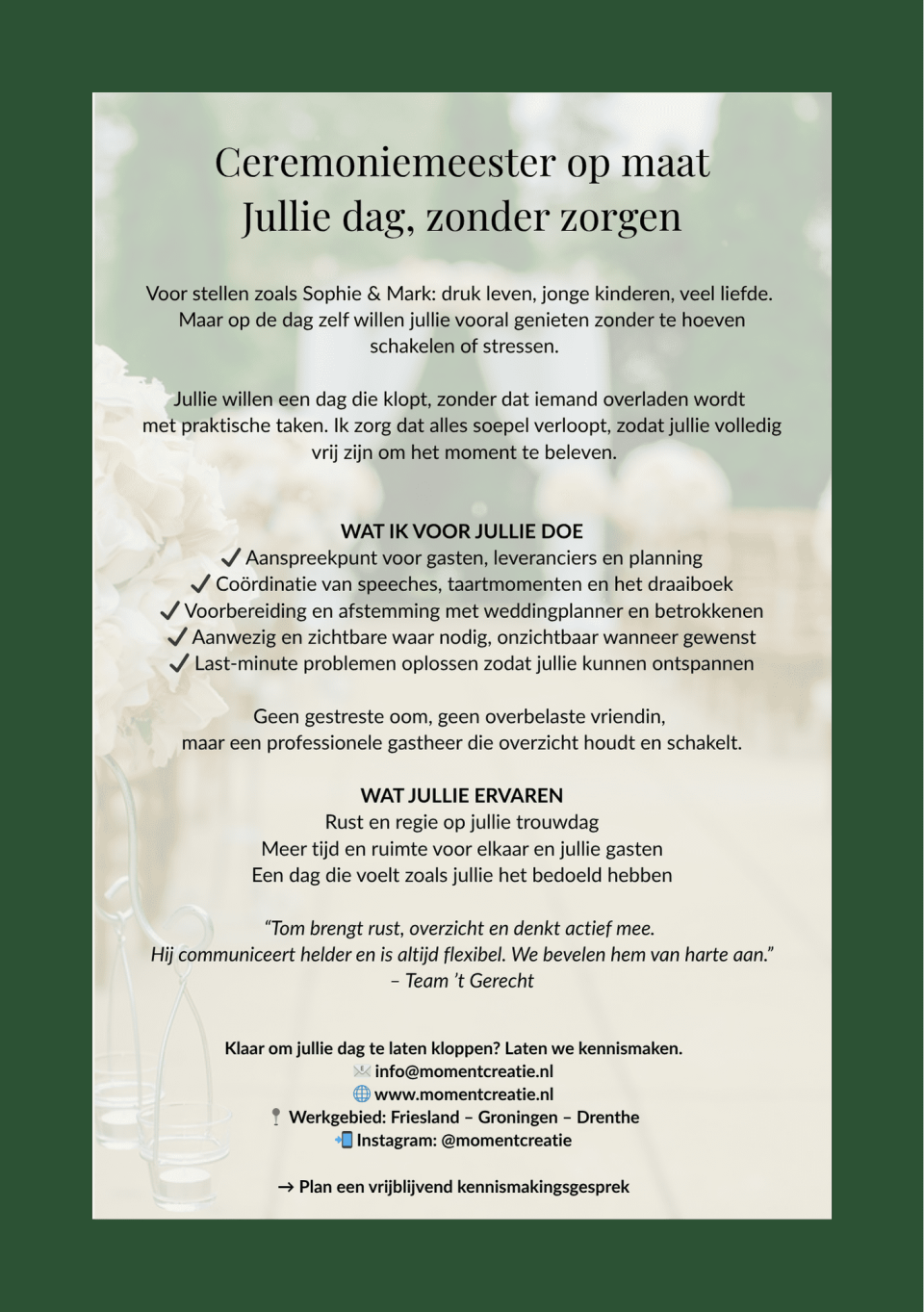 Weddingplanner Moment Creatie overzicht