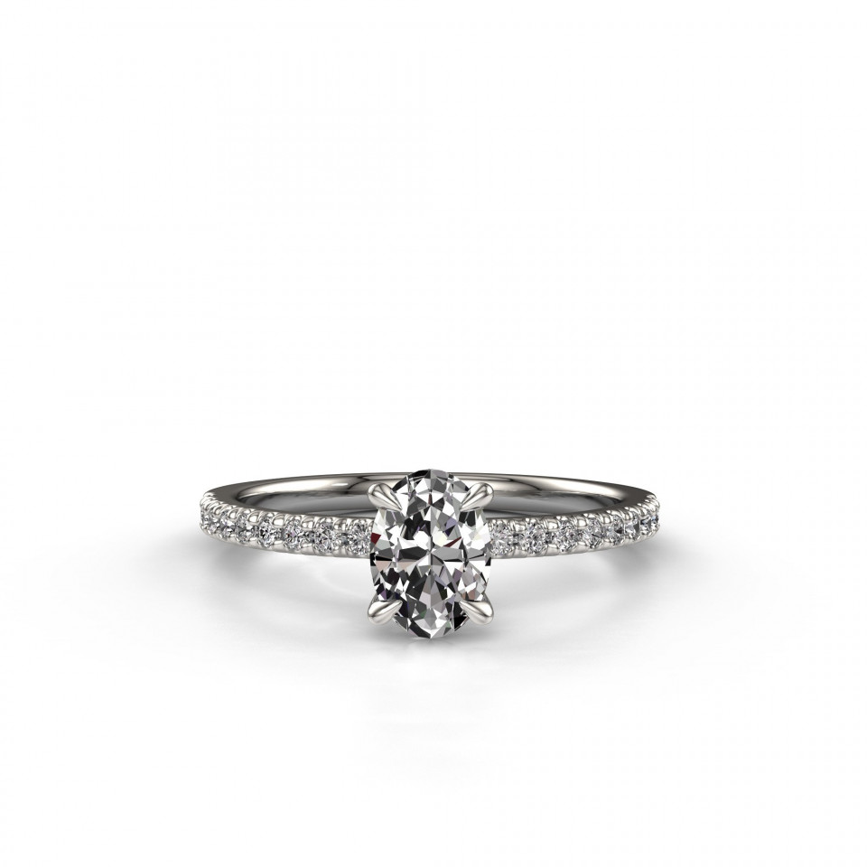 een ovale diamanten verlovingsring met een band van diamanten