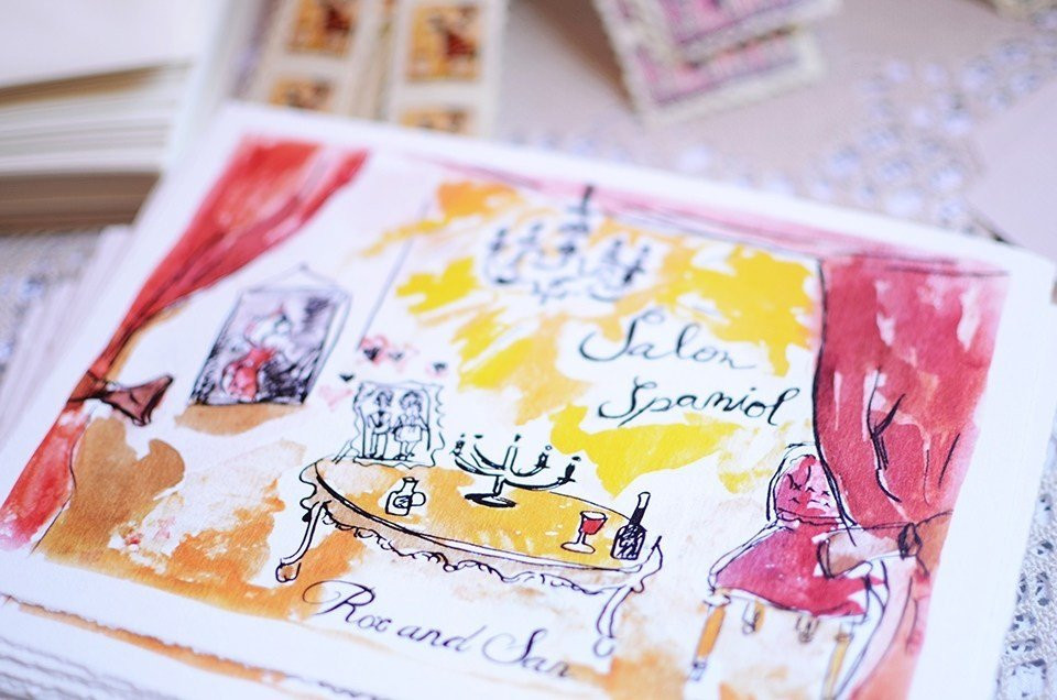 een tekening van een kamer met een lamp en een tafel