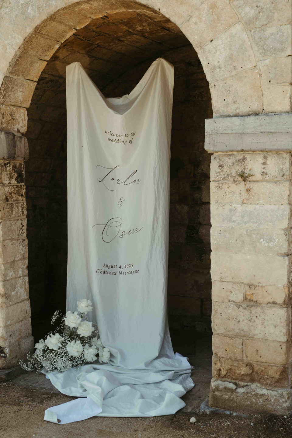 Origineel welkomsbord van een linnendoek