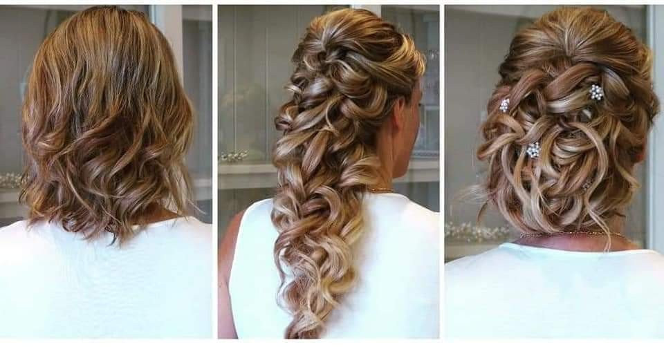 vier foto's van het haar van een vrouw met een vlecht