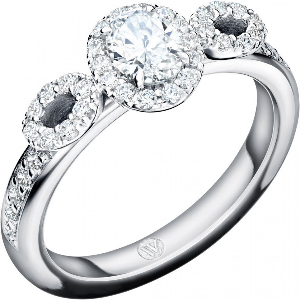 een diamanten verlovingsring met een halo zetting